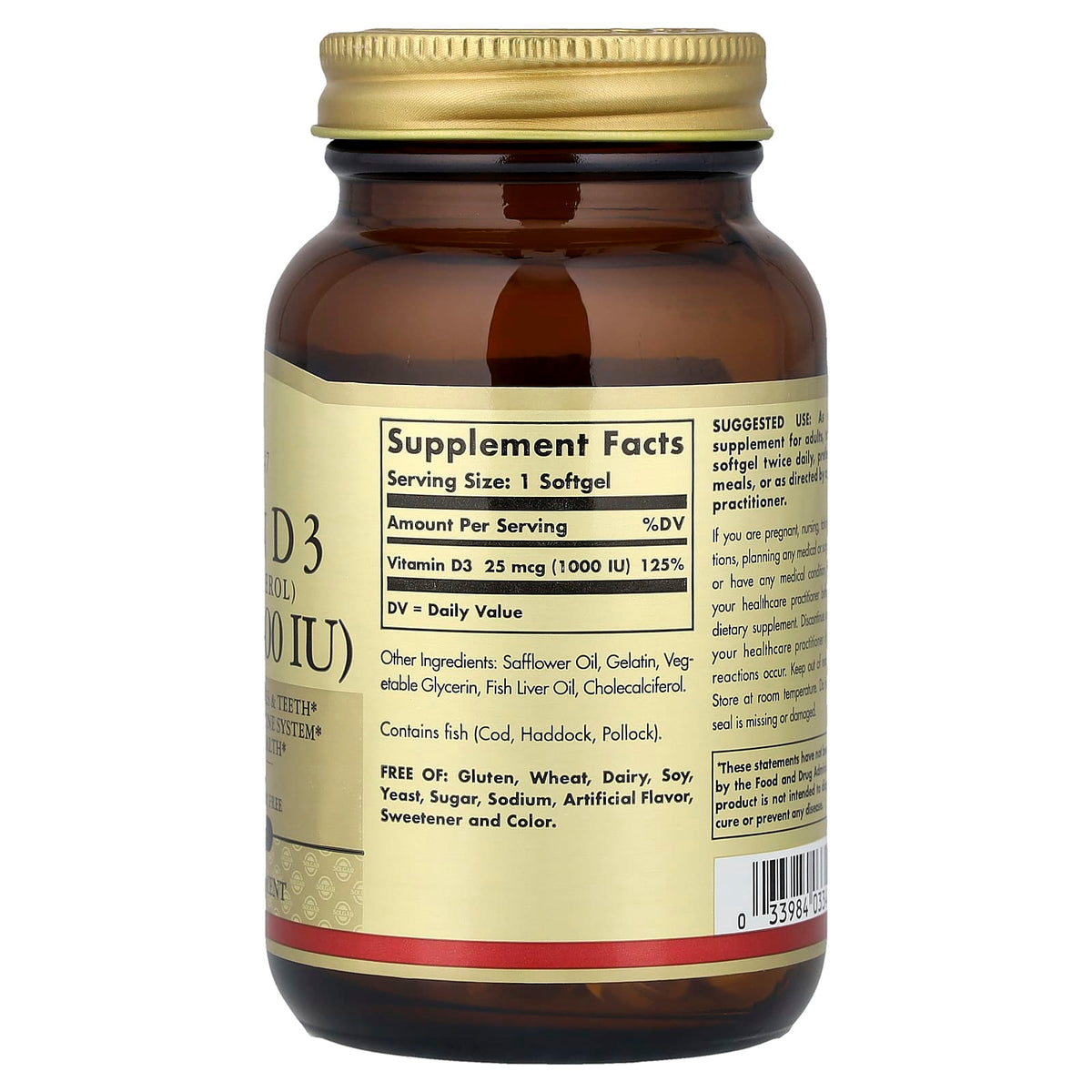 Solgar Vitamin D3 25 mcg 100 Softgels