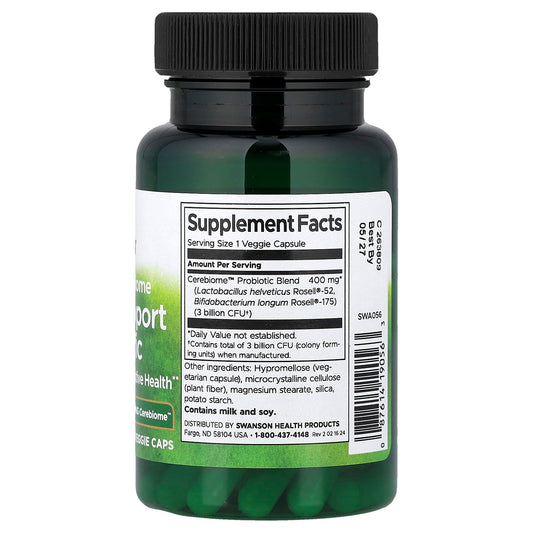 Swanson Vitamins, Happy Microbiome Stress Support Probiotic, 3 Billion CFU, 60 Veggie Caps