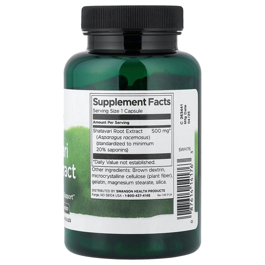Swanson Vitamins, Shatavari Root Extract, Standardized, 500 mg, 120 Capsules