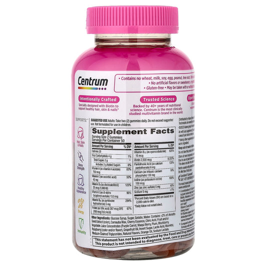 Centrum, Dual Action, Multi + Beauty Multigummies, Natural Cherry, Berry & Orange, 100 Gummies