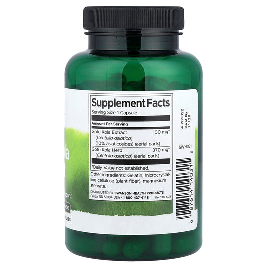 Swanson Vitamins, Gotu Kola Extract, Standardised, 100 mg, 120 Capsules