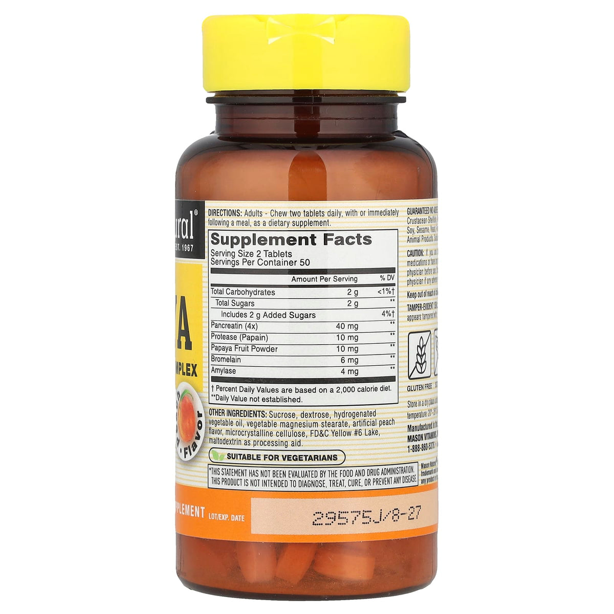 Mason Natural Chewable Papaya, Digestive Enzyme Complex, Peach 100 Chewables