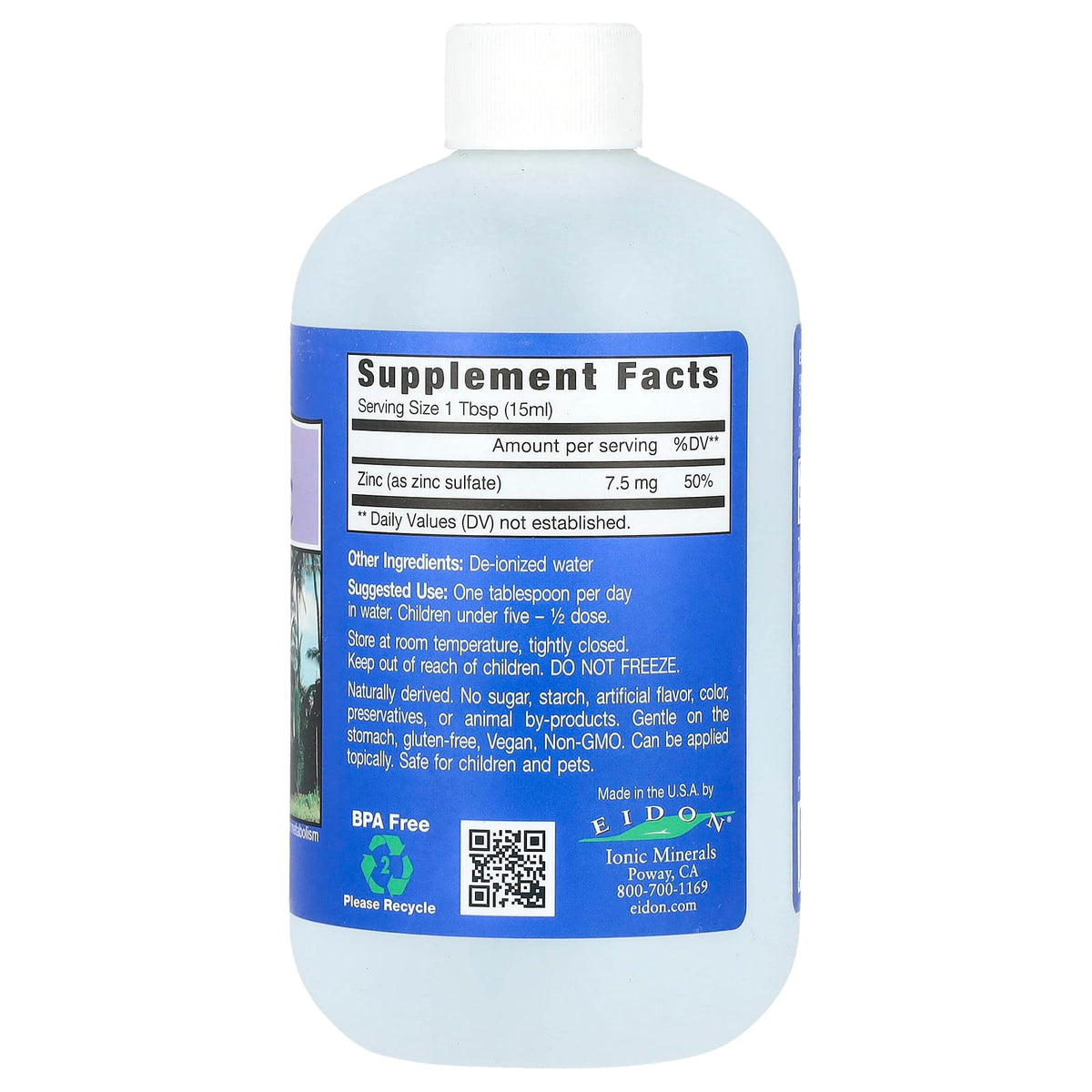 Eidon Ionic Minerals Zinc 7.5 mg per serving 18 oz (533 ml)