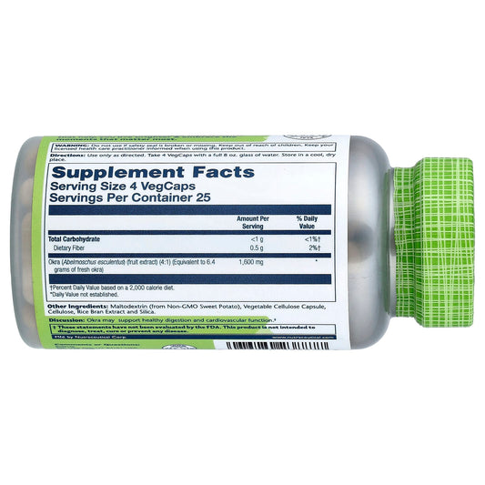Solaray, True Herbs, Okra, 100 VegCaps (400 mg per Capsule)