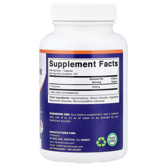 Vitamatic, L-Threonine, 500 mg, 120 Vegetable Capsules