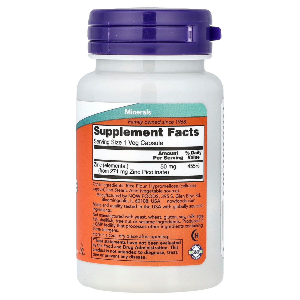 NOW Foods Zinc Picolinate 50 mg 30 Veg Caps