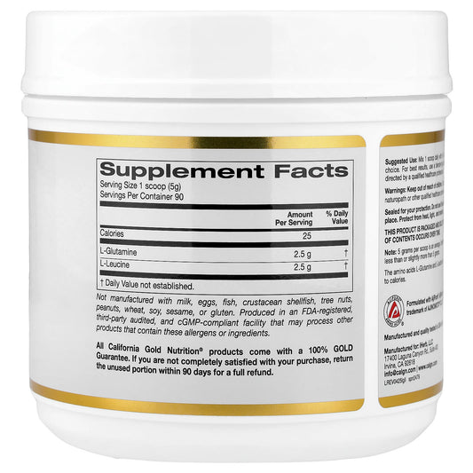 California Gold Nutrition, L-Glutamine + L-Leucine, Unflavoured, 15.87 oz (450 g)