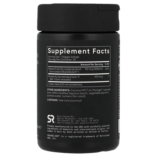 Sports Research D3 + K2, Plant-Based 30 Softgels