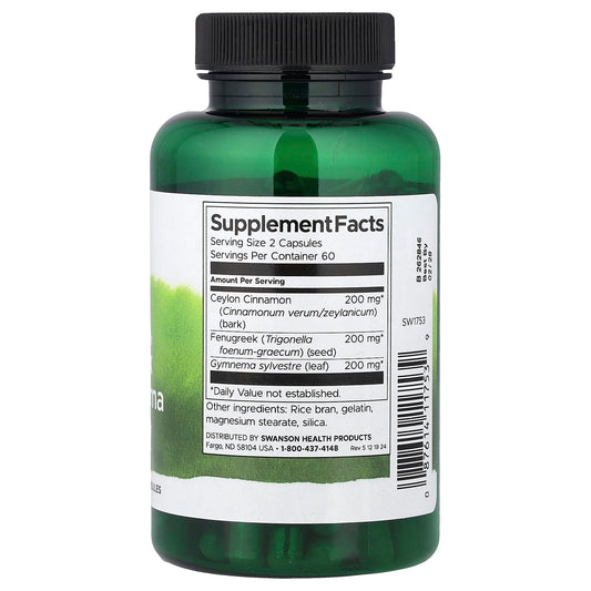 Swanson Vitamins, Full Spectrum® Cinnamon, Fenugreek, & Gymnema with Ceylon Cinnamon, 120 Capsules