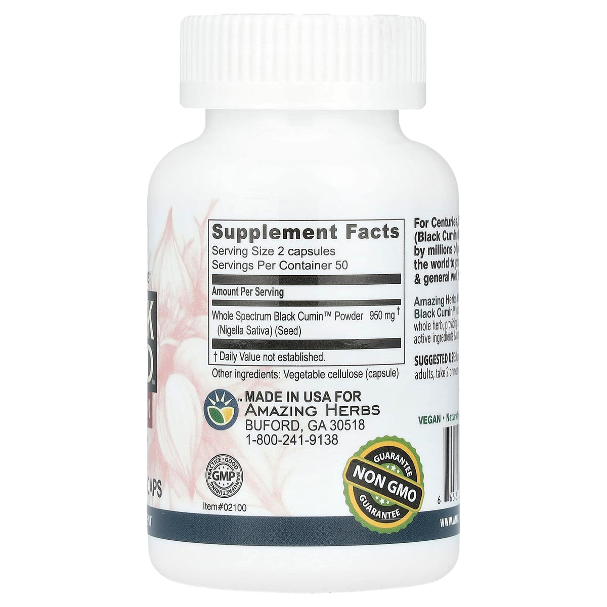 Amazing Herbs, Black Seed, Original Plain, 100 Vegetarian Capsules