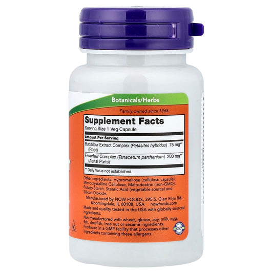 NOW Foods Butterbur Feverfew 60 Veg 60 Veg Capsules
