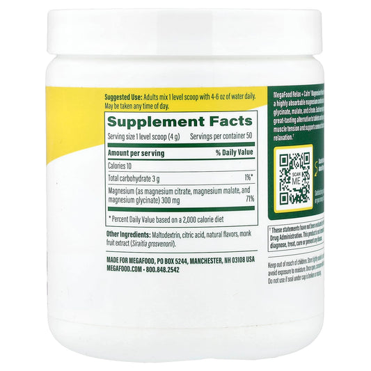 MegaFood, Relax & Calm Magnesium, Drink Mix, Raspberry Lemonade, 200 g (7.05 oz)