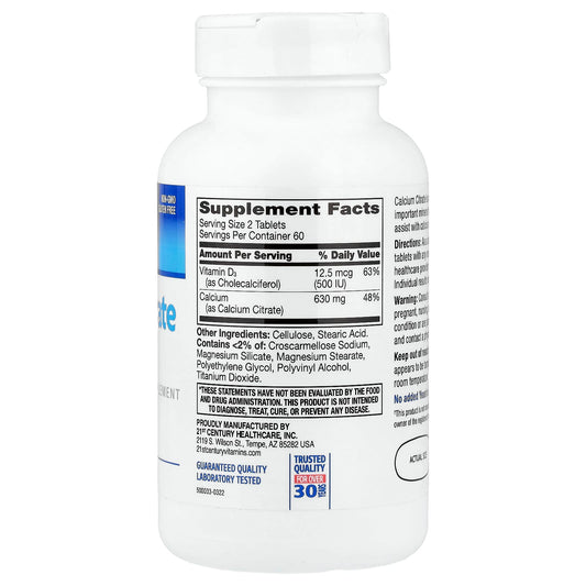 21st Century Calcium Citrate + D3 Maximum 120 Tabs