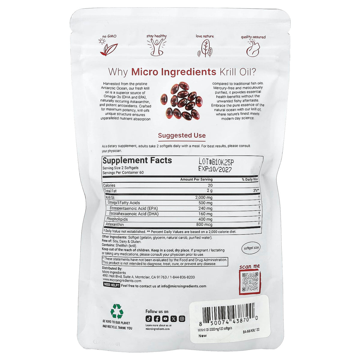 Micro Ingredients Antarctic Krill Oil 1000 mg per Capsule 120 Caps