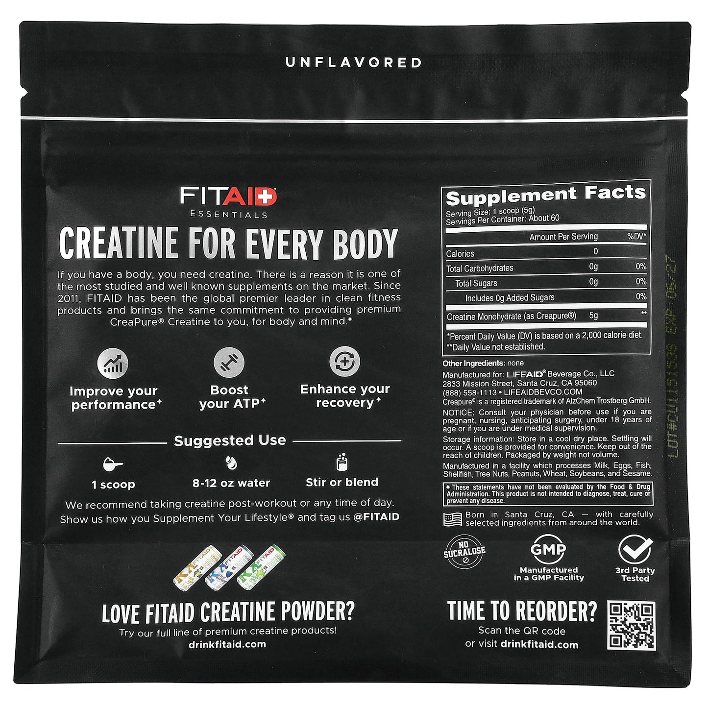 FITAID, Essentials, Creatine Monohydrate, Unflavoured, 300 g (10.6 oz)