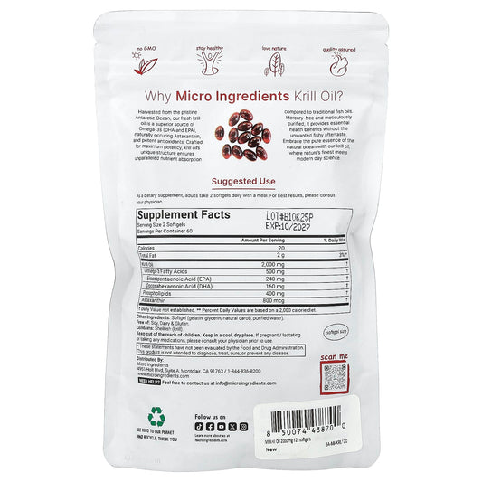Micro Ingredients, Antarctic Krill Oil, 120 Capsules (1,000 mg per Capsule)