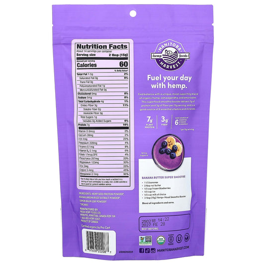 Manitoba Harvest, Organic Hemp + Mood, Smoothie Booster Powder Blend, 213 g (7.5 oz)