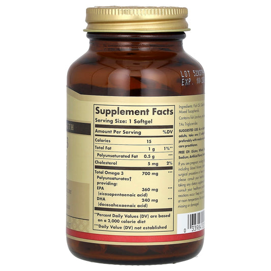 Solgar, Omega-3, EPA & DHA, Double Strength, 700 mg, 60 Softgels