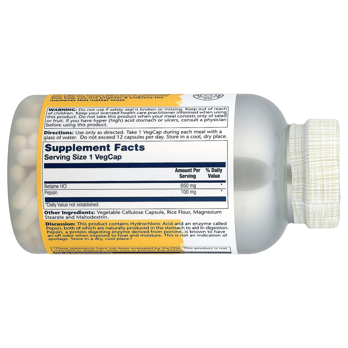 Solaray Betaine HCl Pepsin 250 VegCaps 250 VegCaps