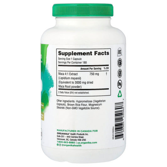 Organika, MACA, 750 mg, 180 Vegetarian Capsules