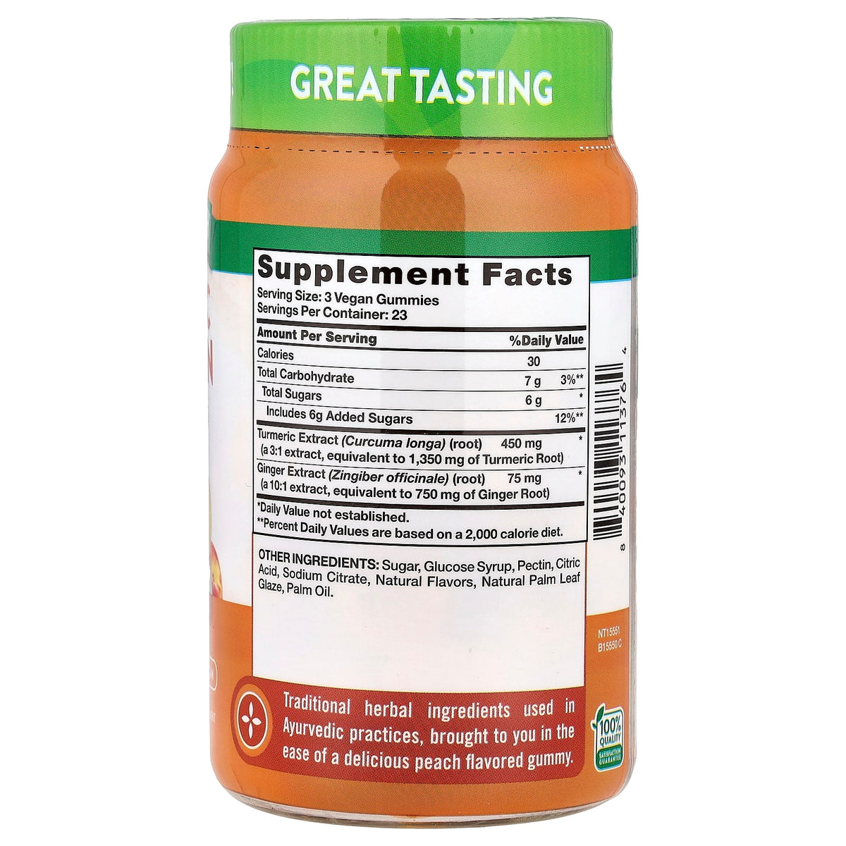Nature's Truth Turmeric Curcumin + Ginger Gummies, Delicious Peach 70 Gummies