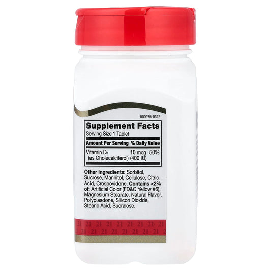 21st Century, Chewable Vitamin D3, Orange, 10 mcg (400 IU), 110 Tablets