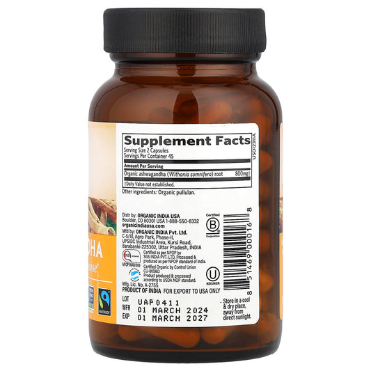 Organic India, Ashwagandha, 90 Vegetarian Caps