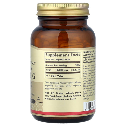 Solgar, Biotin, Super High Potency, 10,000 mcg, 120 Vegetable Capsules