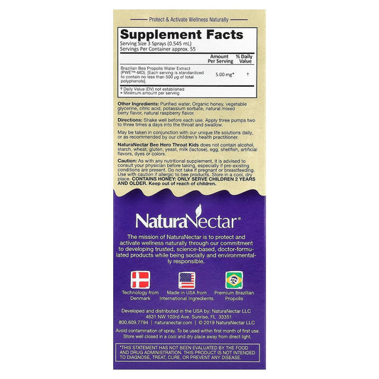 NaturaNectar, Bee Hero Throat Kids, Brazilian Propolis Spray, Berry Blast, 30 ml