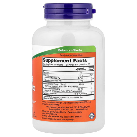 Now Foods, Pygeum & Saw Palmetto, 120 Softgels