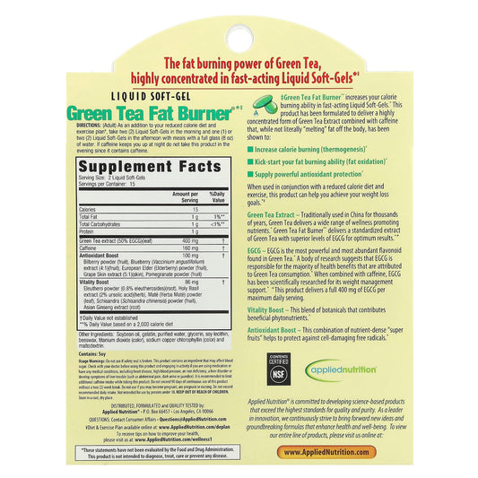 Applied Nutrition, Green Tea Fat Burner®, 30 Fast-Acting Liquid Softgels
