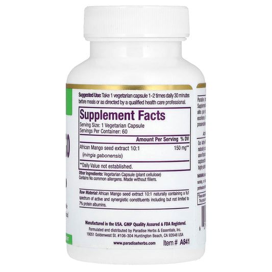 Paradise Herbs, African Mango Extract, 150 mg, 60 Vegetarian Capsules