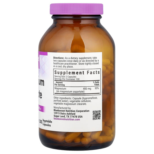 Bluebonnet Nutrition, Magnesium Aspartate, 400 mg, 200 Vegetable Capsules