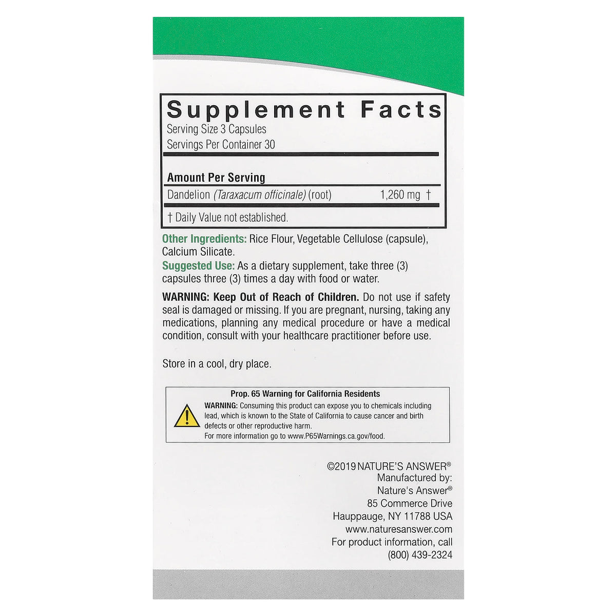 Nature's Answer, Dandelion, 1,260 mg, 90 Vegetarian Capsules