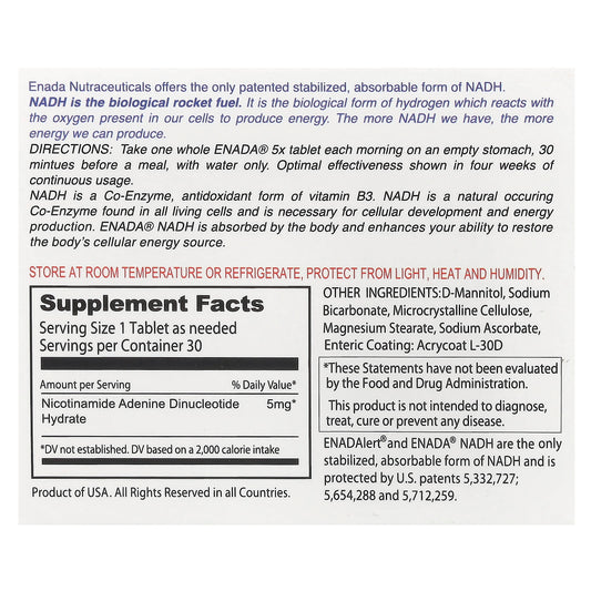 ENADA, NADH 5x, 5 mg, 30 Tablets