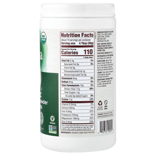 Nutiva Hemp Protein Powder, Fibre Plus 1 lb (454 g)