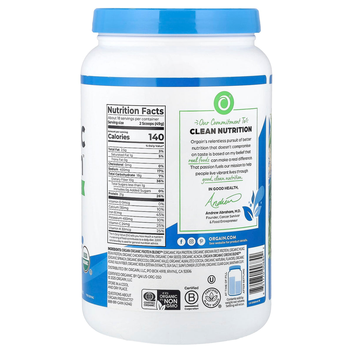 Orgain Simple, Plant Protein Powder, Creamy 567 g (1.25 lb)