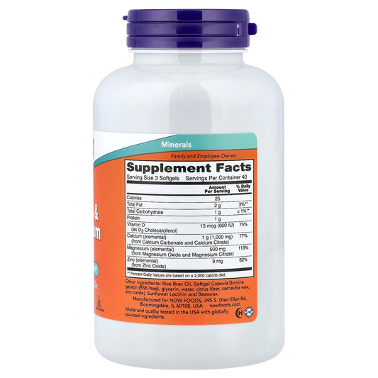 NOW Foods Calcium & Magnesium with Vitamin D3 and Zinc 120 Softgels