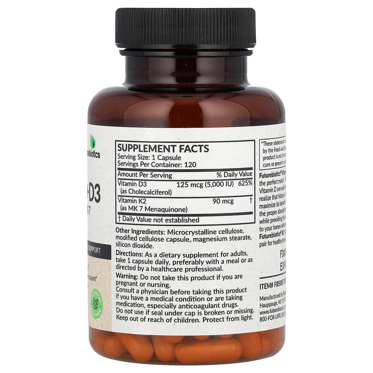 FutureBiotics, Vitamin K2 + D3 with Vitamin K2 as MK-7, 120 Capsules