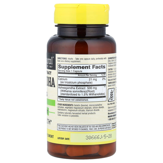 Mason Natural, Ashwagandha, Standardized Extract, 500 mg, 60 Capsules