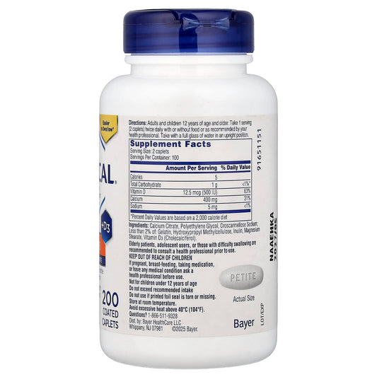 Citracal Calcium Supplement +D3, Petites, 200 Coated Tabs 200 Tabs