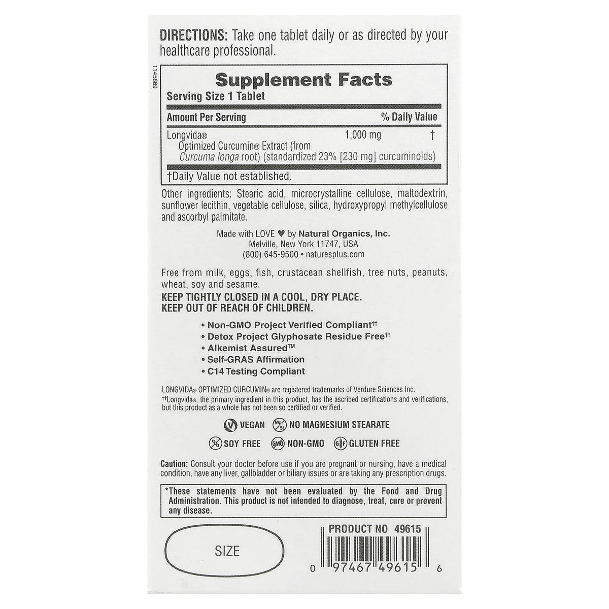 NaturesPlus Turmeric Curcumin 1,000 mg 60 Tabs