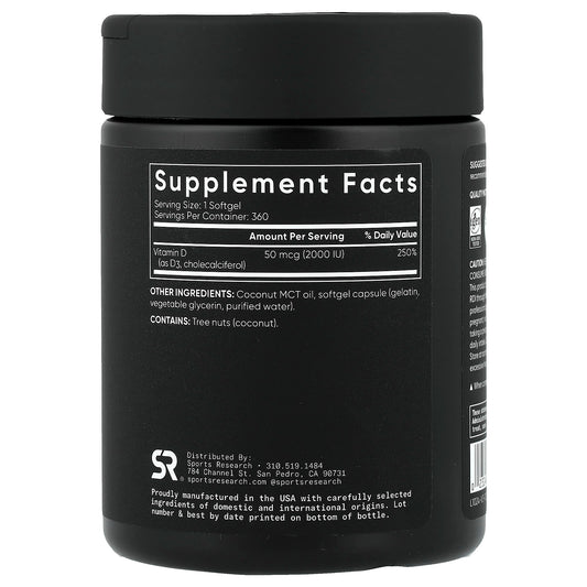 Sports Research, Vitamin D3, 50 mcg (2,000 IU), 360 Softgels
