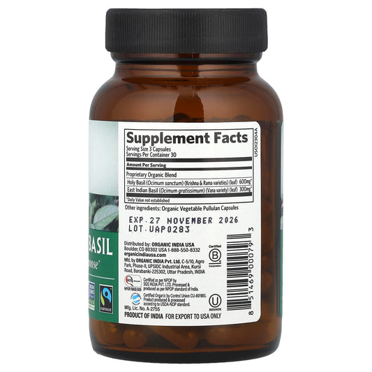 Organic India, Tulsi-Holy Basil, Positive Stress Response, 90 Vegetarian Caps