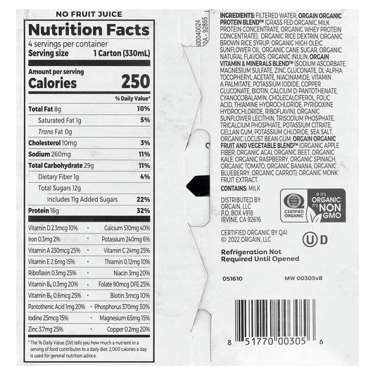 Orgain, Organic Nutrition, Grass-Fed Protein Shake, Iced Cafe Mocha, 4 Pack, 330 ml (11 fl oz) Each