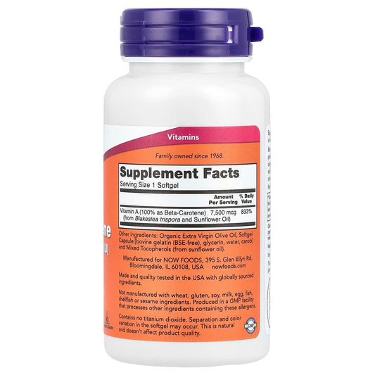 NOW Foods, Natural Beta Carotene, 7,500 mcg (25,000 IU), 90 Softgels