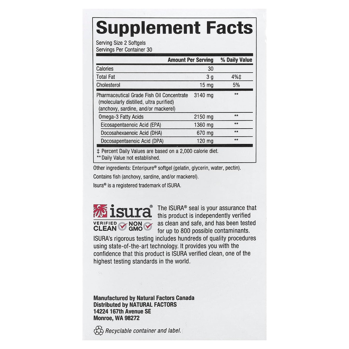 Natural Factors, RxOmega-3, 60 Capsules (1,570 mg per Capsule)