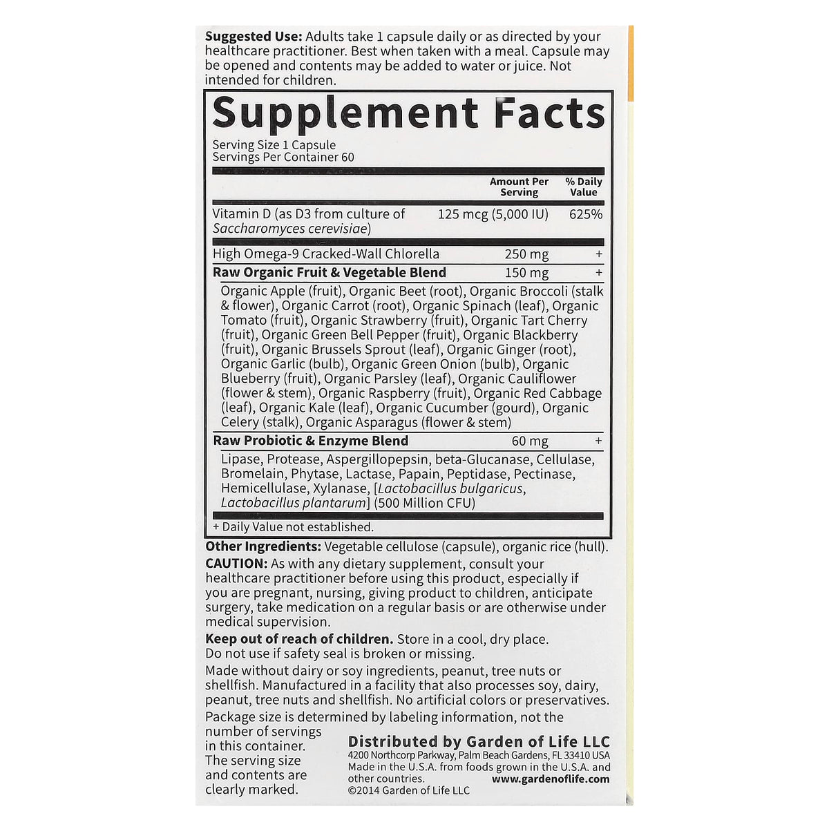 Garden of Life, Vitamin Code, RAW D3, 125 mcg (5,000 IU), 60 Vegetarian Capsules