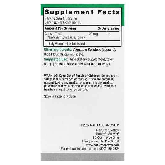 Nature's Answer, Vitex, Agnus-Castus Chaste Tree Berry, 40 mg, 90 Vegetarian Capsules