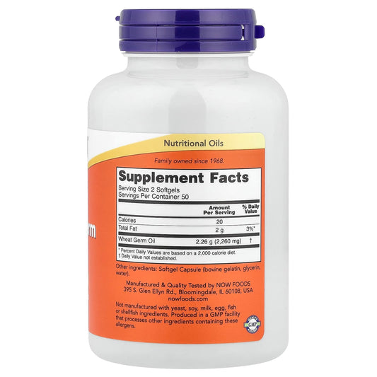 NOW Foods Wheat Germ Oil 1,130 mg 100 Softgels